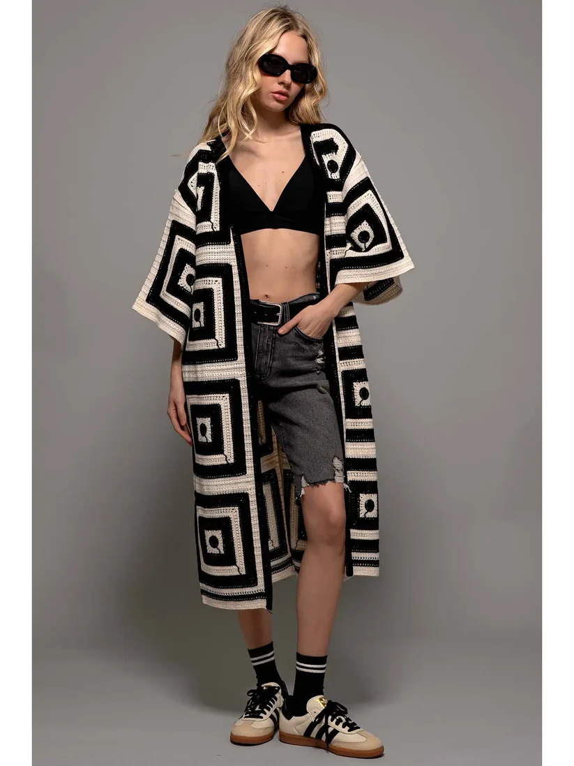 Do Everything In Love Black & White Open Cardigan