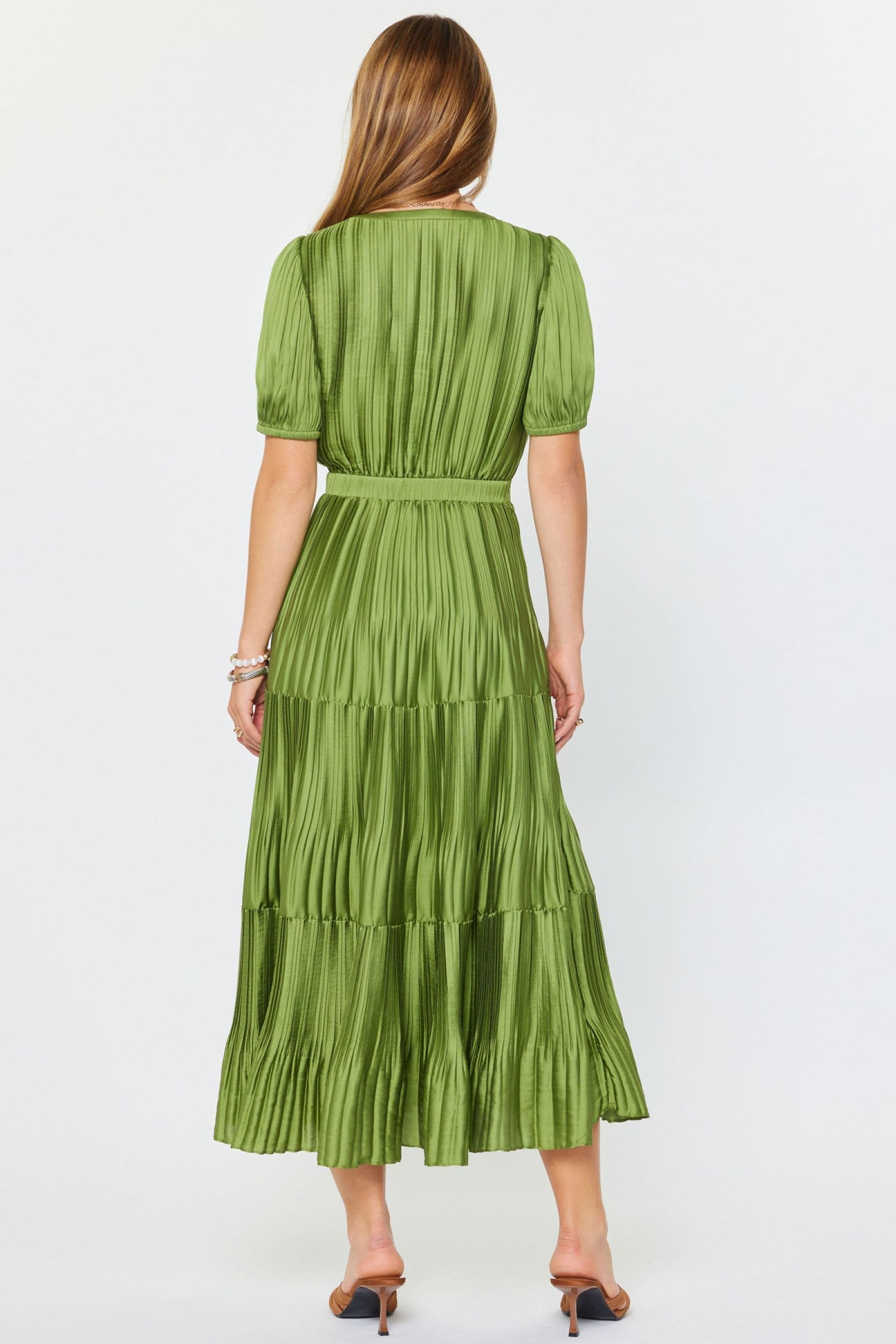 Current Air Slit-Neck Short Sleeve Pleated Tiered Dress - Image 6