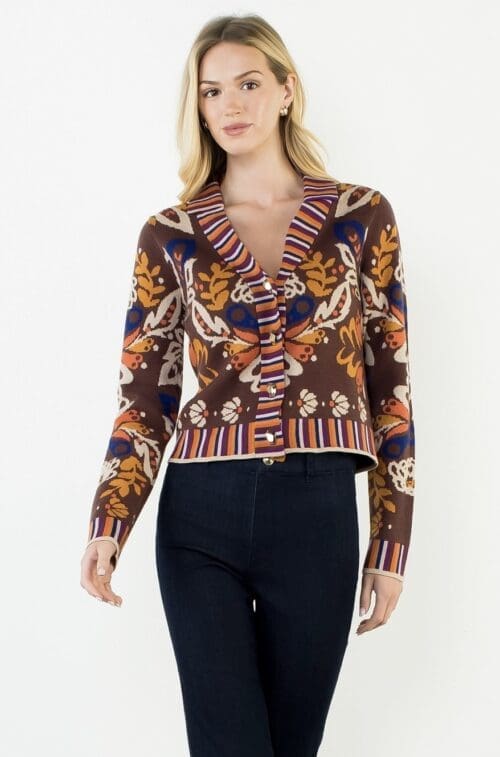 THML Multi-Color Cardigan with Gold Buttons