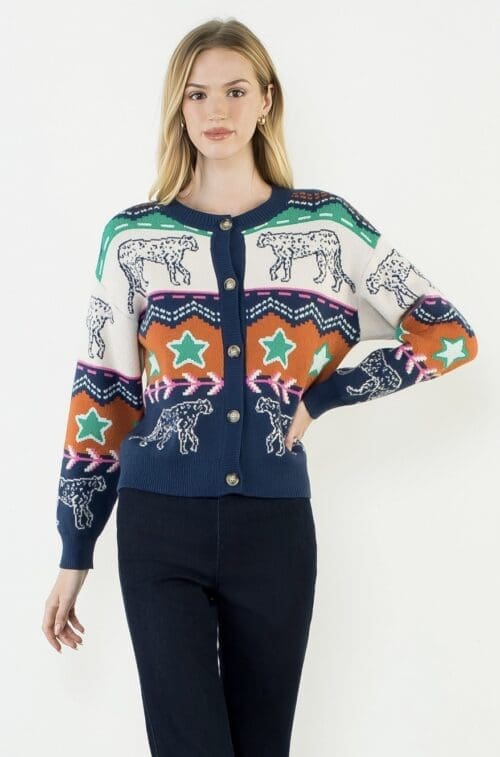THML Multi-Color Cheetahs & Stars Cardigan